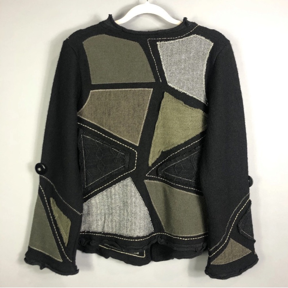 Covelo Patchwork Button-Up Wool Blend Cardigan Sw… - image 2